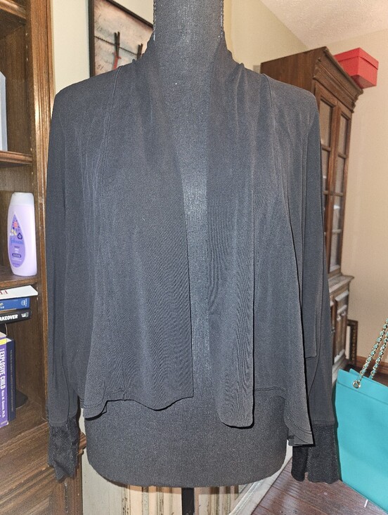 Eileen Fisher Sweaters - 100% Silk Eileen Fisher Black Draped Open Cardigan